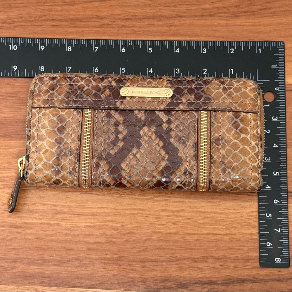 Michael Kors Moxley Brown Python Leather Gold Zip… - image 5